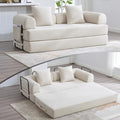 Convertible Sleeper Sofa Bed with Fixed-Shape Frame Modern Corduroy Folding Boneless Couch with 2 Pillows Comfy Floor Sofa Couch for Living Room No Assembly Required (Beige White)