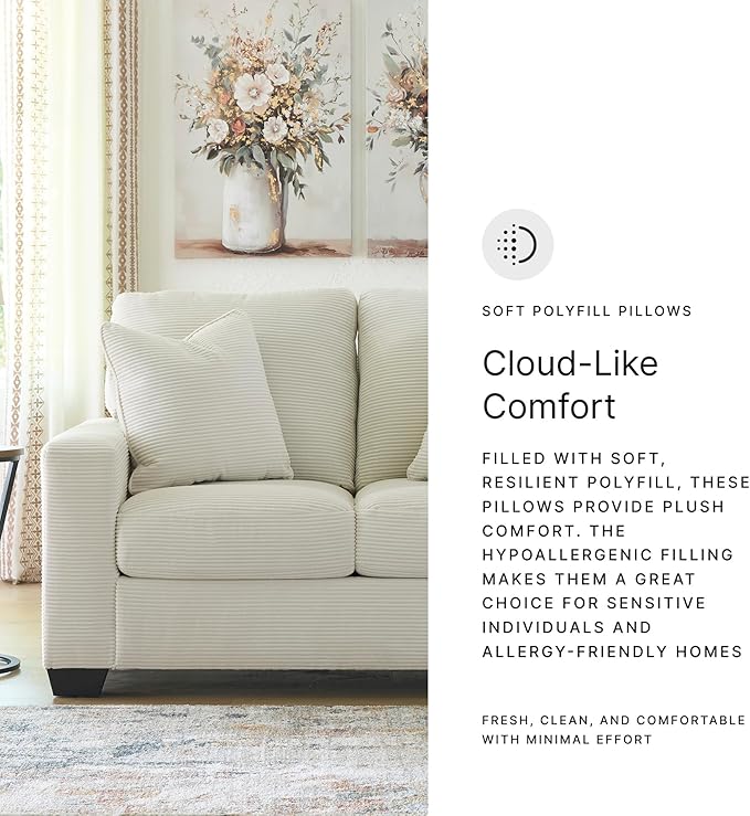 Signature Design by Ashley Ammon Casual Anti Sag Loveseat with Loose Seat Cushion and 2 Accent Pillows White