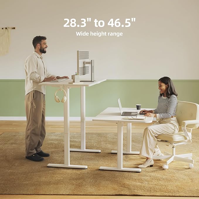 INNOVAR Electric Standing Desk Adjustable Height Stand up Desks 40 x 24 Inches Sit Stand up Desk for Home Office Computing 3-Preset Memory Height Ergonomic Rising Desks White