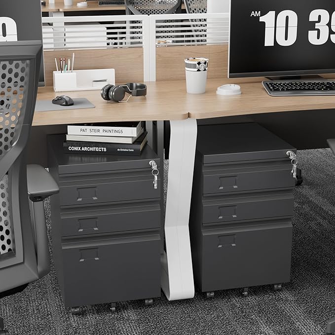 SUXXAN 3 Drawer File Cabinet with Lock Metal Under Desk Cabinet with Wheels for Office &amp Home Legal/Letter Size Need to Assemble