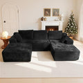 106'' Modular Sectional Sofa U Shaped Boneless Cloud Couch with Chaise and Ottoman 4-in-1 Flexible Combination Faux Rabbit Fur &amp Layered Cushion Deep Seat for Living Room No Assembly Black