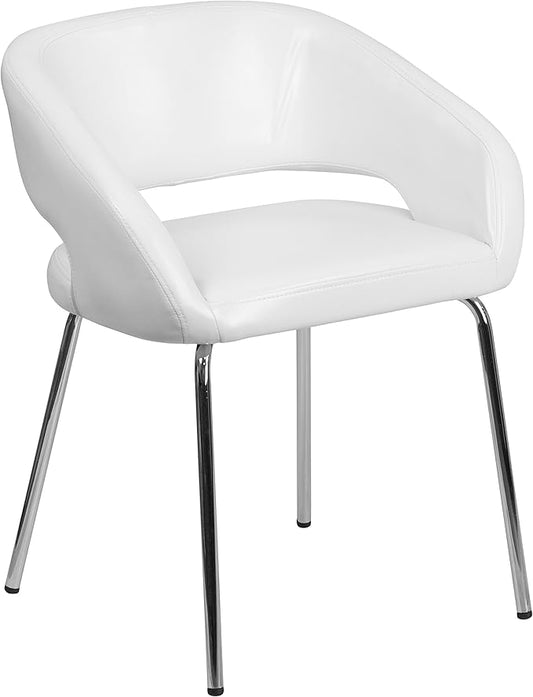Flash Furniture Fusion Series LeatherSoft Upholstered Side Reception Chair Retro Padded Lounge Chair for Living Room or Office White
