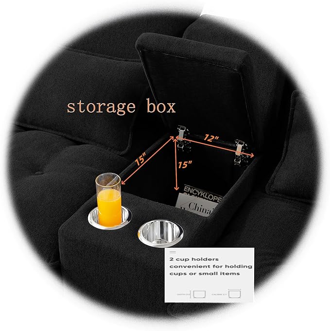 130 U-Shaped Modular Sectional Sofa Oversized Cloud Couches with Storage Console &amp Cup Holders Linen Sofa with Chaise/Pillows 6-Seater Deep Seat Couches for Living Room (Black) | Breathable ma