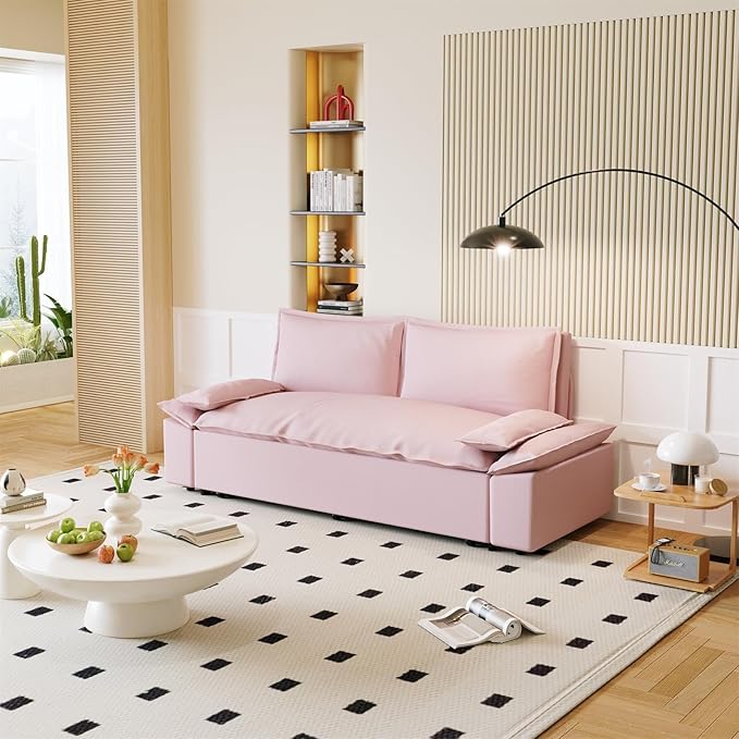 Pull Out Sofa Bed Queen 3 in 1 Convertible Sleeper Sofa Couch with Pullout Bed Comfy Futon Sofa cama moderno Velvet Recliner Loveseat for Living Room Apartment Small Space 70 Pink