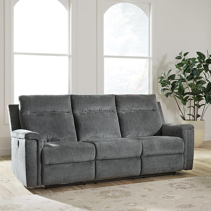 Signature Design by Ashley Barnsana Minimalist Power Reclining Sofa with USB Charging Ports Gray