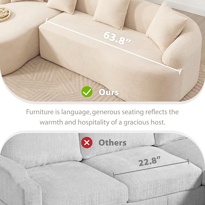 Oversized Sectional Sofa with Chaise for Living Room 99’’ Modern Luxury Chenille 4-Seater Extra Wide Seat L-Shape Curved Cloud Couch with 4 Throw Pillows No Assembly Needed Beige