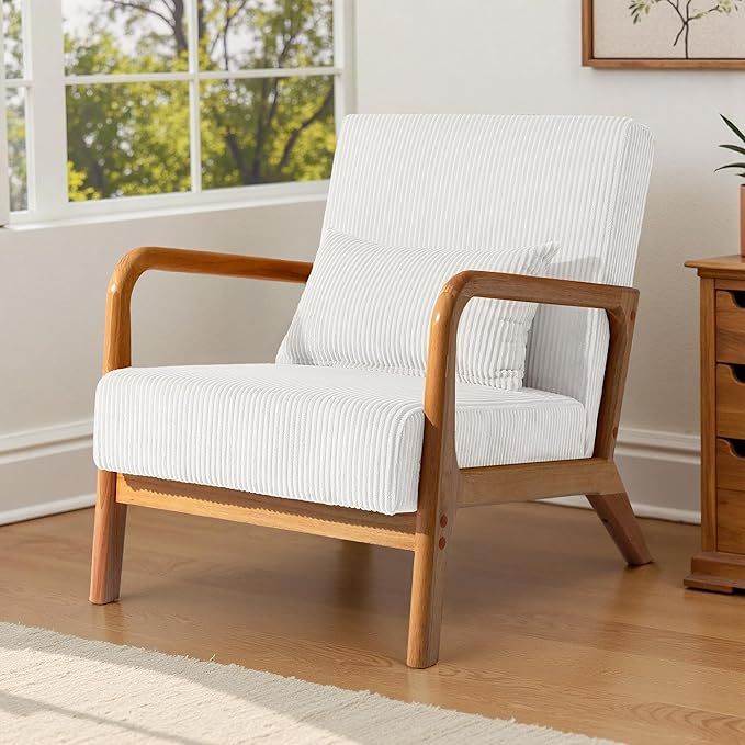 Accent Chair Mid Century Modern Armchair with Pillow Upholstered Lounge Sofa Reading Side Chair for Living Room Bedroom