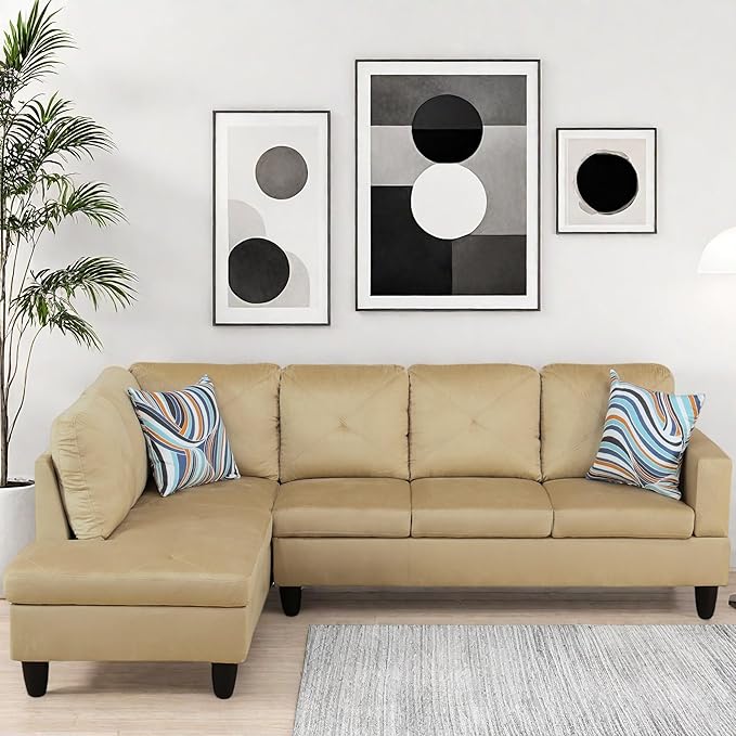 L Shaped Couch Modular Sectional Sofa with Chaise Modern Modular Sofas Furniture Sofa Couches for Living Room/Apartment/Office/Bedroom Beige