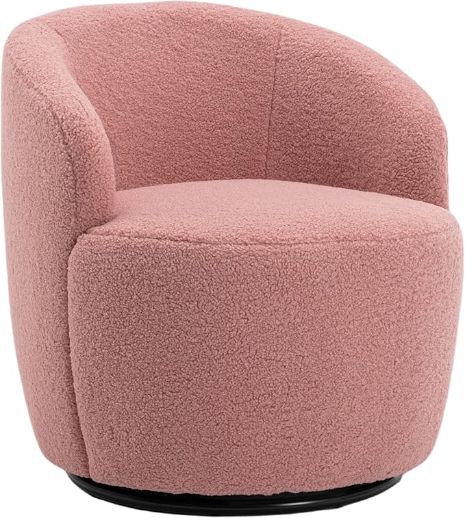 Swivel Barrel Accent Chair 360° Swivel Chair with Black Powder Coating Metal Ring Small Leisure Chair Single Sofa Chair for Living Room Hotel Bedroom Office Coffee Shop (Pink + Wool)
