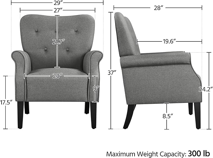 Yaheetech Modern Armchair Mid Century Accent Chair with Sturdy Wood Legs and High Back for Small Space Upholstered Fabric Sofa Club Chair for Living Room/Bedroom/Office Dark Gray