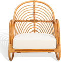 SAFAVIEH Couture Collection Ivybelle Tropical Coastal Natural Rattan/White Linen Cushion Accent Chair (Fully Assembled)