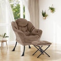 Lazy Chair with OttomanOversized Accent Chair with Thick Cushion Side PocketModern Lounge Arm Reading Chair and Folding Footrest for Living RoomBedroomOfficeDormApartment Brown