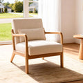 Mid-Century Modern Accent Armchair with Solid Rubberwood Frame Upholstered Lounge Chair with Detachable Lumbar Pillow for Living Room Bedroom &amp Office Upholstered Armchair for Girls Boys.
