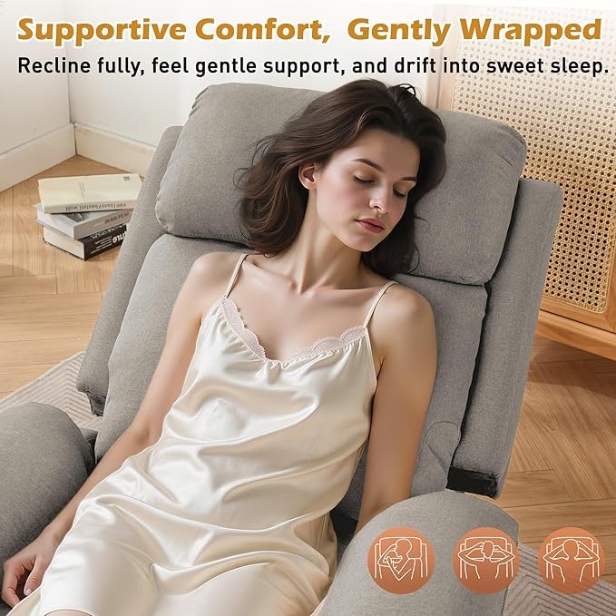 Recliner Chair Living Room Chairs for Adults Padded Deep Seat Reading Chair with Side Pockets Small Recliners for Small Spaces Lounge Chair for Living Room Bedroom and RV (Linen)