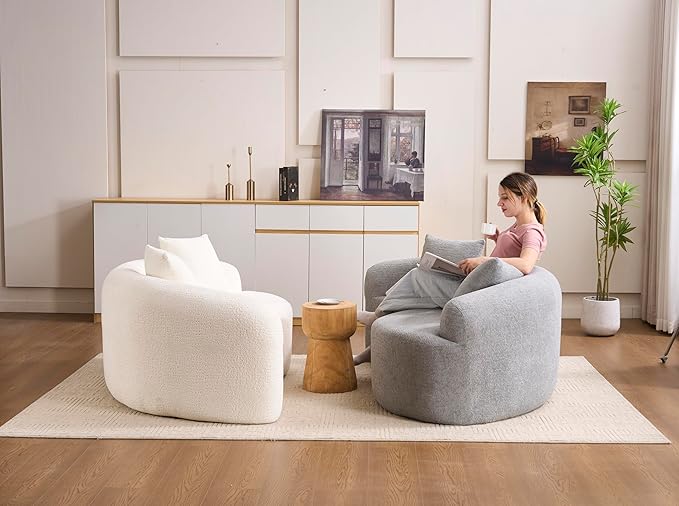 Tai Chi Symbol Loveseat Sofa Curved Yin-Yang Design Dual-Depth Meditation Couch 66.9 Chenille Modular for Small Spaces 300 lbs Capacity (Light Grey)