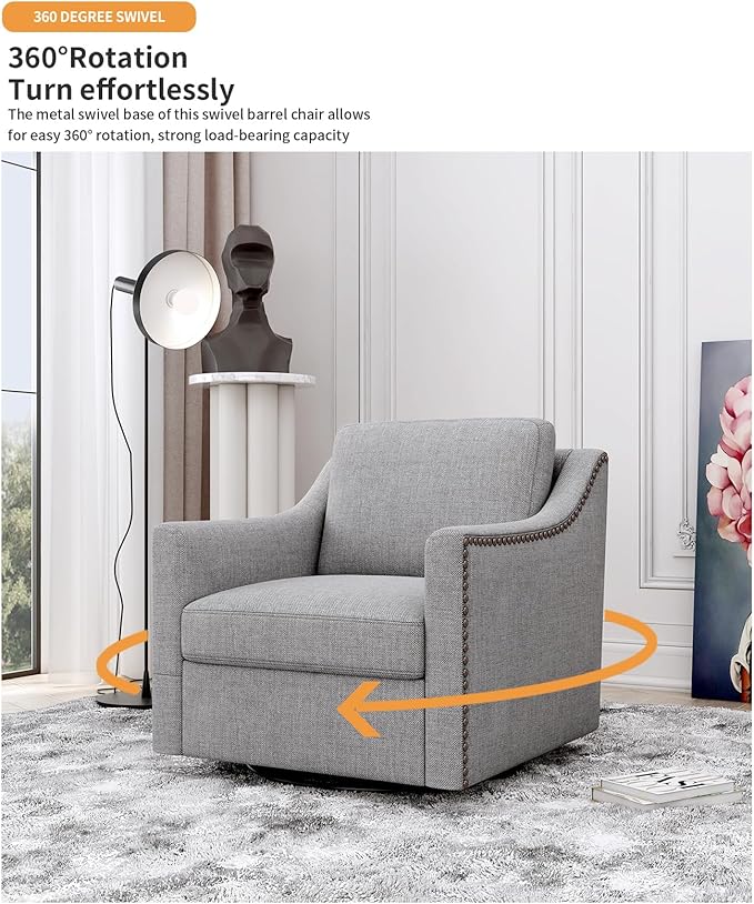 Accent Chair Modern Swivel Velvet Chair Linen Blend Soft Ergonomics Chair Accent Chair Living Room Chair Bedroom Chair Home Chair with Black Legs for Indoor Home Office (Grey)