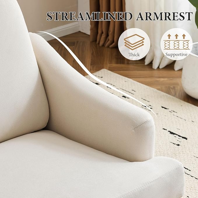Bezseller Modern Accent Chair Comfy Upholstered Living Room Chairs Cozy Mid-Century Armchair with Wood Legs Single Sofa Chair for Living Room Bedroom Apartment Reading Spaces Beige