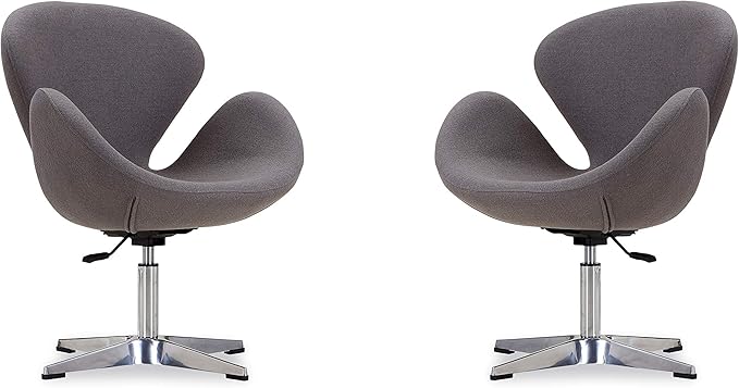 Manhattan Comfort Raspberry Adjustable Swivel Accent Chair with 360° Turn Polished Chrome Base Modern Retro Design Versatile Seat Ideal for Any Room Set of 1 Grey