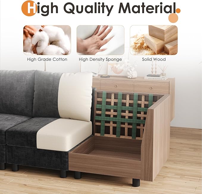 YOUDENOVA Middle Seat Module with Storage for Modular Sectional Sofa Accent Armless Chair Free Combination Dark Grey