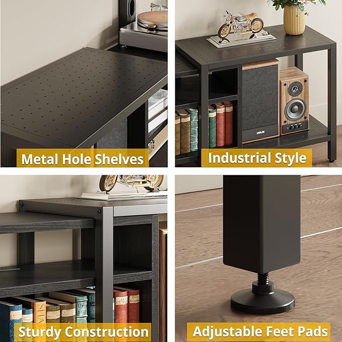 IRONCK 79 Inch TV Stand for TVs up to 85 Inch with Mount and Power Outlet 3 Tiers TV Console with Storage Shelves Entertainment Center Steel Frame for Living Room Bedroom Black
