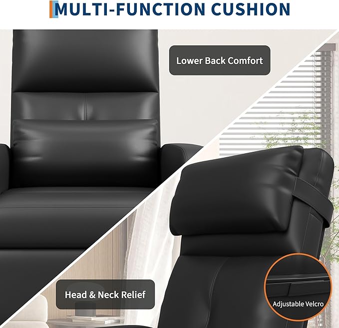 Ergonomic Power Recliner Chair Electric Recliner Tall Back Overstuffed PU Side PocketsRecliner for Living Room Home Theater &amp Game Rooms