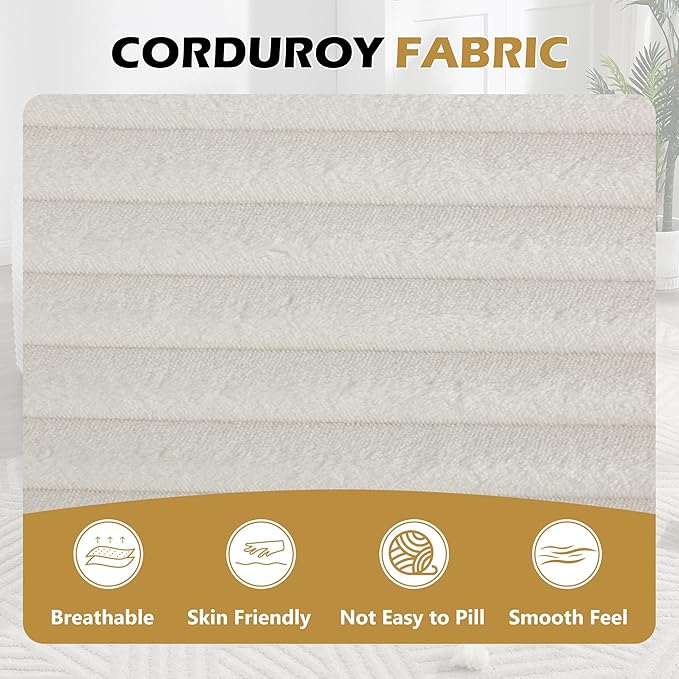 67inch Chaise Lounge Chair Indoor Upholstered Corduroy Couch with 2 PillowsComfy Fluffy Cloud CouchSingle Sleeper Sofa Chair for Livingroom (White 46.5W X 67D with Cup Holder)