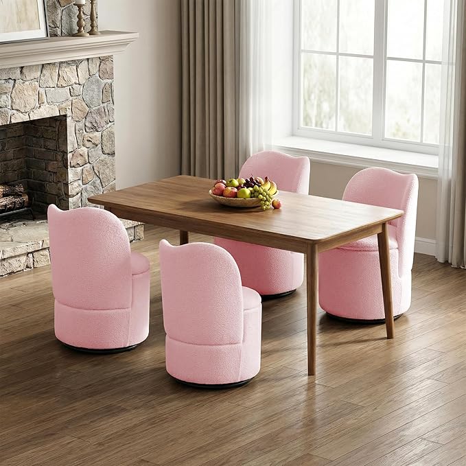Vanity Chair with Storage Sherpa 360° Swivel Makeup Chair with Back Modern Swivel Accent Stool Barrel Chair Upholstered Ottoman Vanity Stool with Back for Bedroom Dressing Living Room Pink