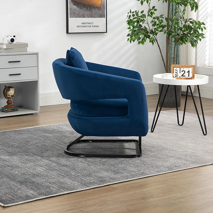 House Hold Upholstered Tufted Living Room Chair Textured Velvet Fabric Accent Chair with Metal Stand