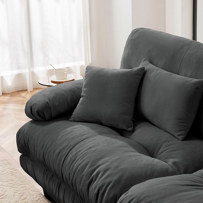 KEIKI 133 Sectional Sofa with Removable Ottomans Gray 5 Seat U Shaped Sleeper Cloud Couch Set Comfy Chenille Upholstered Modular SofaBed for Apartment Living Room Throw Pillows Dark Grey