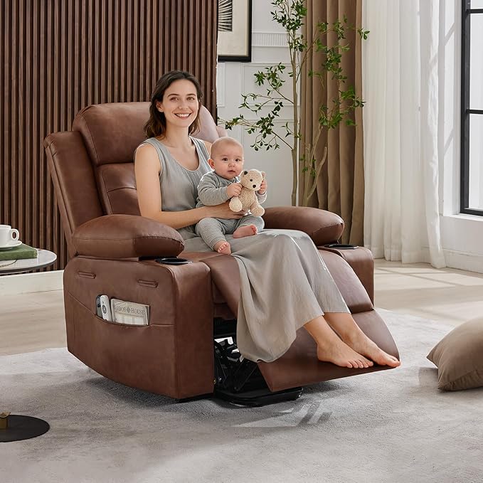 Oversized Power Lift Recliner Chair for ElderlyElectric Lift Chair with Vibration Massage and Lumbar HeatingPU Leather Single Sofa with Side Pockets Two Cup Holders for Big and Tall