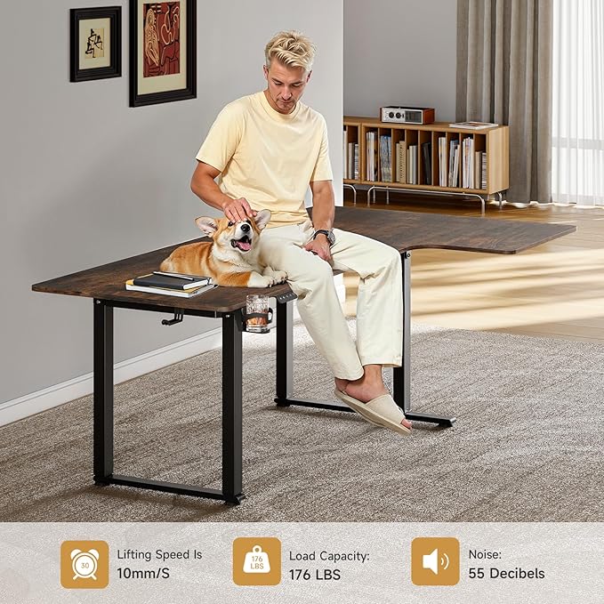 ONBRILL L Shaped Standing Desk 71x43 Inches Electric L Stand Up Desk with 4 Legs Dual Motor and Memory Controller Adjustable Height from 28-46 Inches for Home and Computer Workstation Rustic Brown