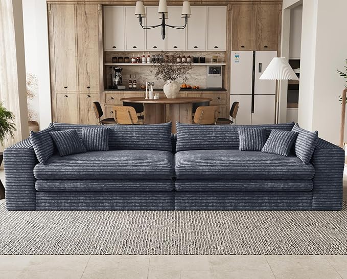Belffin Plush Corduroy Boneless Cloud Couch with Deep Seat Convertible Sleeper Sofa Bed Cloud Boneless Sectional Couch No Assembly Required. Grey Sofa
