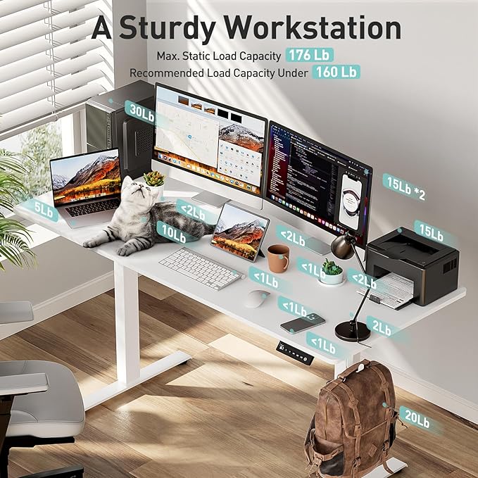 Singel Motor Standing Desk 63 inch White
