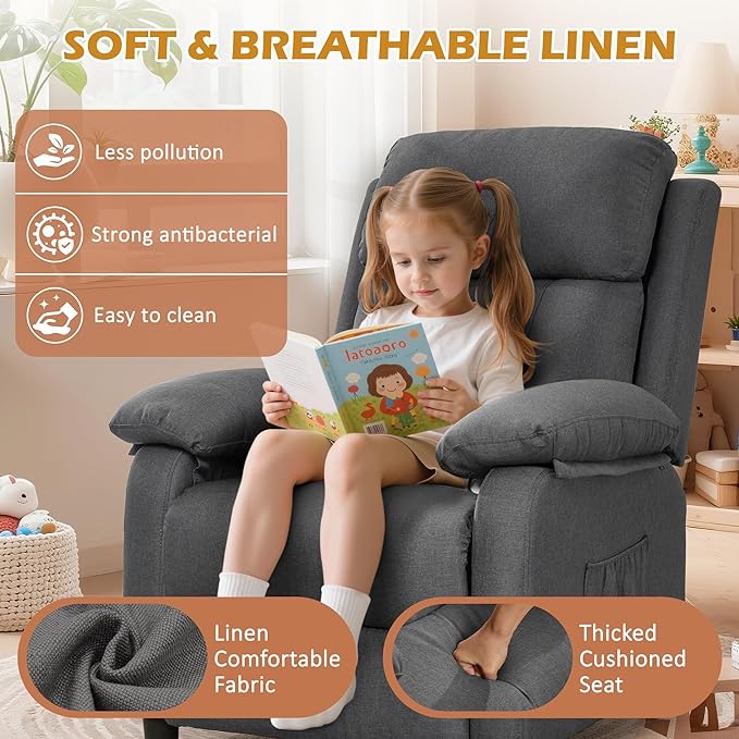 Recliner Chair Living Room Chairs for Adults Padded Deep Seat Reading Chair with Side Pockets Small Recliners for Small Spaces Lounge Chair for Living Room Bedroom and RV (Linen)
