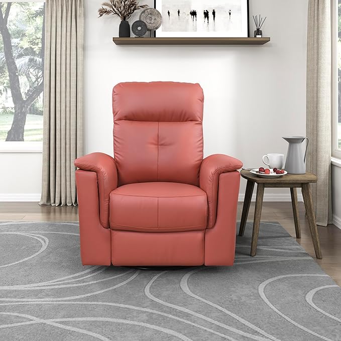 Lexicon Swivel Glider Recliner Chair Comfy Nursery Glider Top Grain Leather Match Recliner Manual Reclining Chair for Living Room/Office/Apartment Red