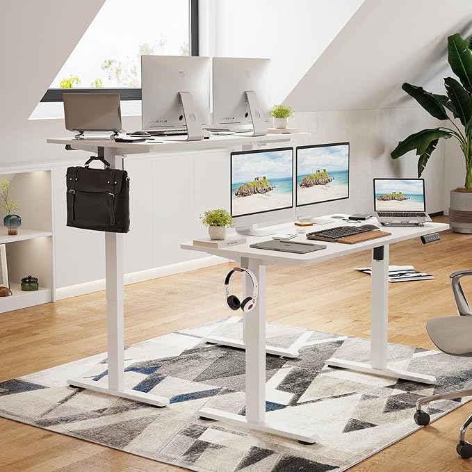 Electric Standing Desk 48 x 24 Inches Height Adjustable Sit Stand Up Desk Home Office Computer Desk Ergonomic Rising Computer Table for Work Home Office (White)