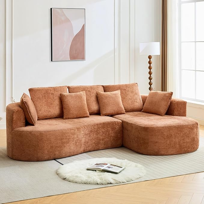 Curved Cloud Boneless Couch 106’’ Modern Comfy L-Shape No Assembly Required Sofa with Chenille Fabric Deep Seat Loveseat + Chaise for Living Room