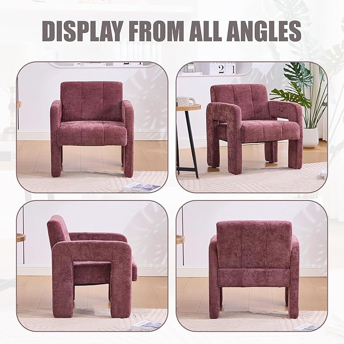 Neftis 26 W x 27 L Accent Chair for Living Room Wine Red Modern Minimalist Armchair with Chenille Fabric High-Density Foam Wide Comfy Leisure Armchair for Bedroom/Office/Apartment