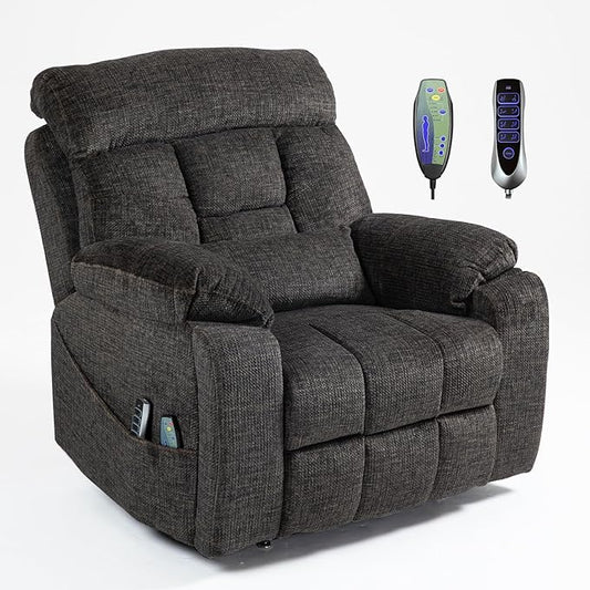 4 Motor Power Lift Recliner Chair for Elderly 400LBS Big Man Oversized Lay Flat Recliner with Massage Heat Zero Gravity Electric Lift Chair Adjustable Headrest Cup HoldersDark Grey