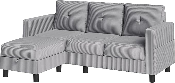 JY QAQA Convertible Sectional Sofa with 3-Seater Sofa L-Shaped Ottoman Couch with Modern Linen for Apartment Small Living Room and Small Space (Light Grey)