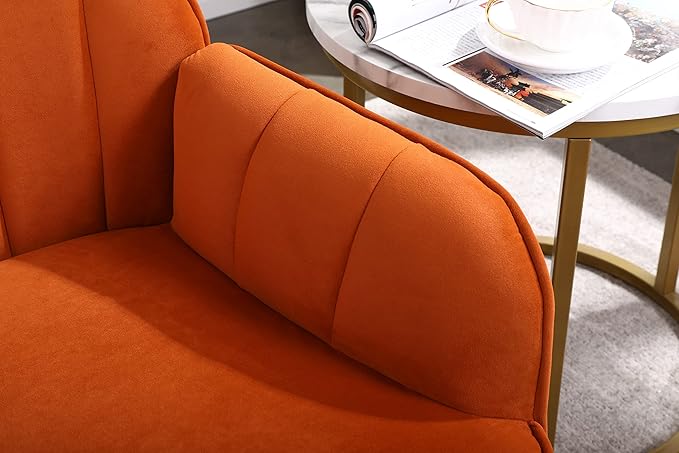 Modern Mid Century Chair Velvet Sherpa Armchair for Living Room Bedroom Office Easy Assemble(Orange)
