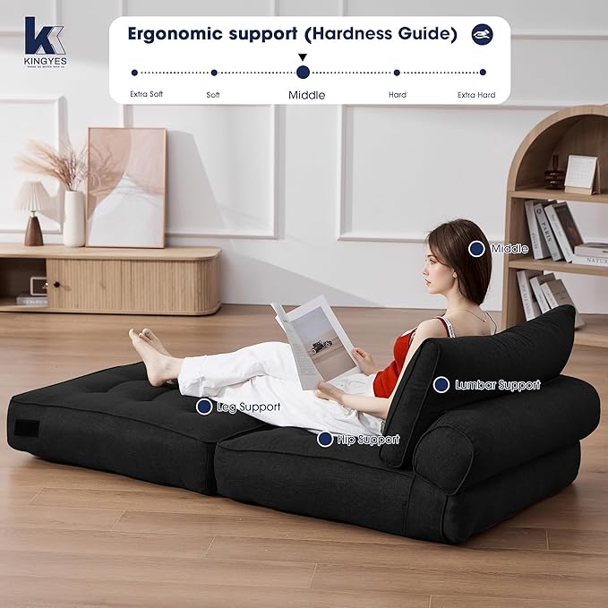 KINGYES Folding Chair Bed 3 in 1 Convertible Sleeper Chair with Pillow Foldable Futon Chair for Living Room Black