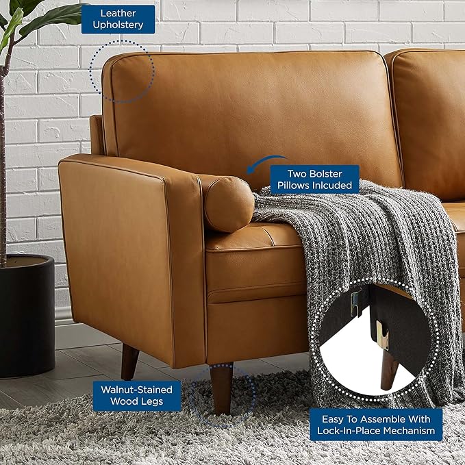 Modway Valour 73 Leather Tufted Sofa in Tan