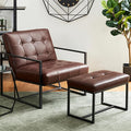 Glitzhome Accent Chairs with Ottoman Mid Century Modern Lounge Armchair with footrest with PU Leather &amp Metal Frame for Living Room Bedroom Apartment Office Brown