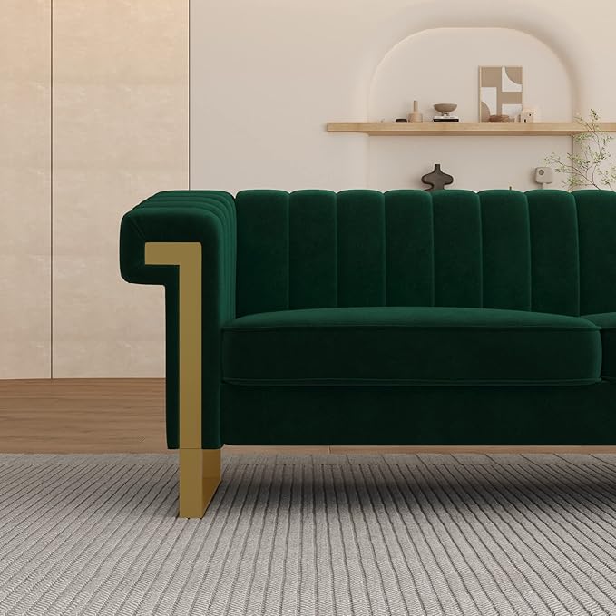 83'' Green Velvet Couch Sofa Mid-Century Modern Love Seat Chesterfield 3 Seat Couches Sofa for Living Room Apartment (Green)