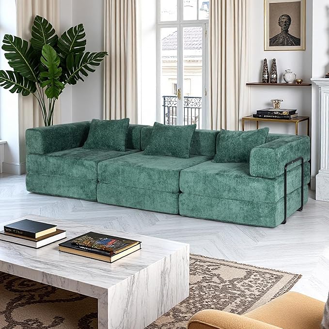 118 Modular Sectional Sofa Bed Upholstered Cloud Couch Comfy Couch with Memory Foam &amp Pocket Springs for Living Room Green