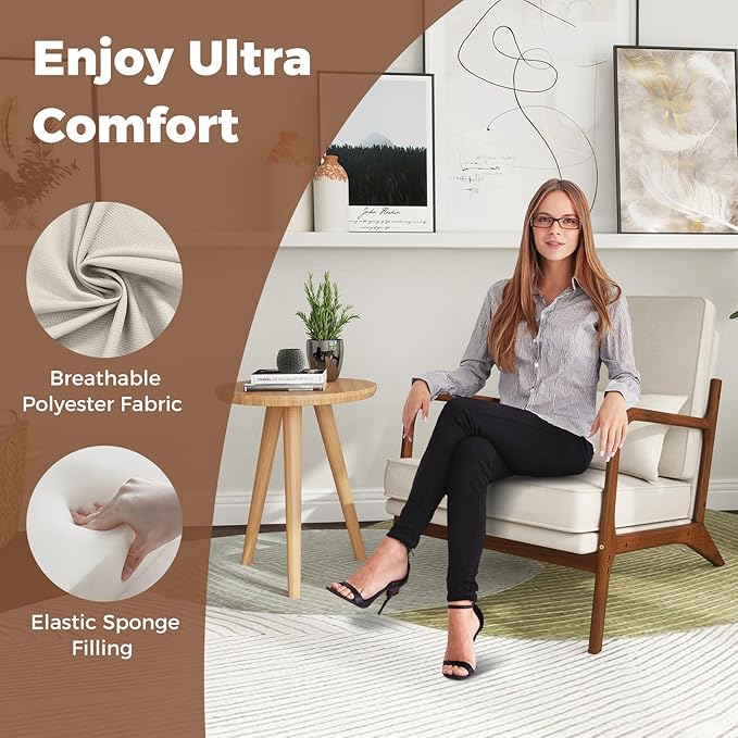 Giantex Mid Century Modern Accent Chair Set of 2 Upholstered Armchair with Pillow Rubber Wood Armrests &amp Legs Removable Back &amp Seat Cushions Comfy Reading Chair for Living Room Bedroom B