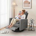 Rocker Recliner 360 Swivel Recliner Chair for Adults Fabric Chair with High Back Adjustable Push Back Overstuffed High-Density Sponge Reclining for Living Room Home Theater Nursery Bedroom