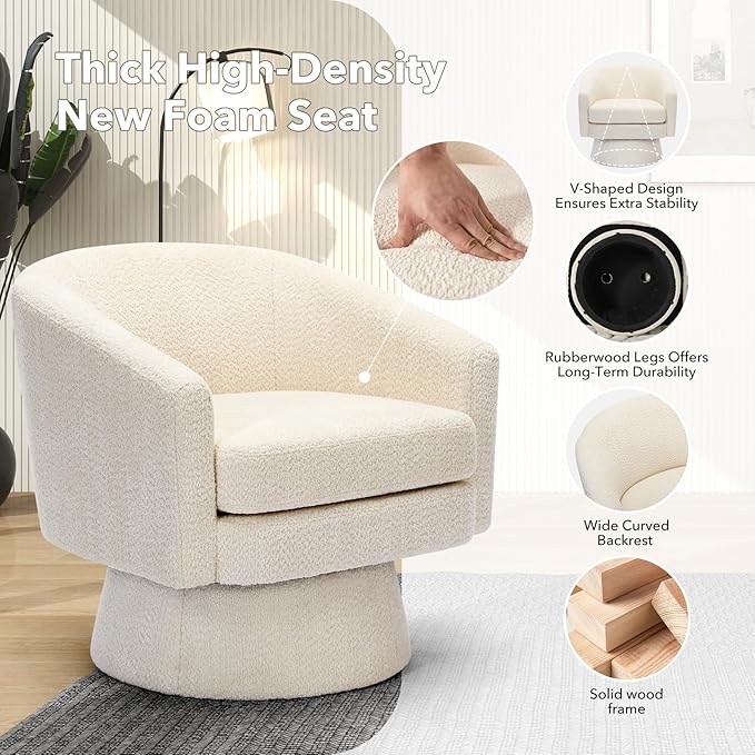 Swivel Accent Chair 360° Chenille Swivel Lounge Reading ChairModern Single Sofa Lounge Armchair Club Chair with Storage Space for Living Room Bedroom Office