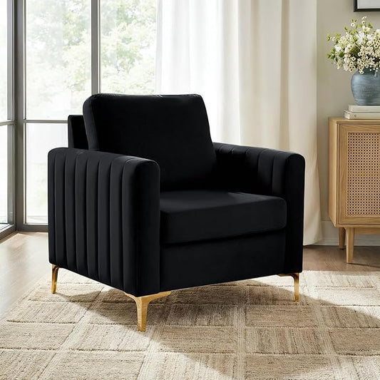 Modern Upholstered Velvet Accent Chair Velvet Armchair Club Chair with Gold Metal Legs Mid-Century Barrel Leisure Comfy Reading Chair for Livingroom Bedroom